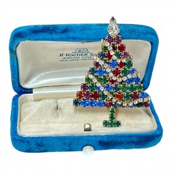 Vintage Dazzling Multicolored Rhinestones & Garlands Christmas Tree Brooch