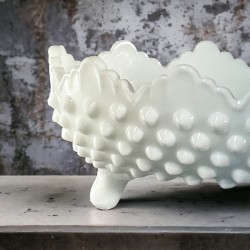Vintage Fenton Milk Glass Hobnail Footed Long Oval Dish