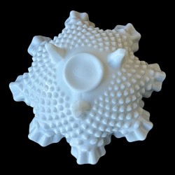 Vintage Fenton Milk Glass Hobnail Small Ruffled Footed Bowl