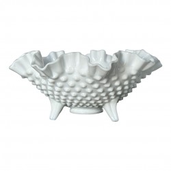 Vintage Fenton Milk Glass Hobnail Small Ruffled Footed Bowl