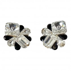 Vintage Lisa Martin Clear & Black Rhinestones Sparkling Earrings