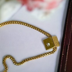 Vintage Trifari Minimalist Cube Slide Pendant Gold Tone Chain Necklace
