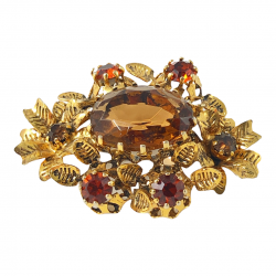 Vintage Topaz & Brown Marquise Rhinestones Floral Triangle Brooch