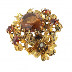 Vintage Austria Topaz Rhinestones & Gold Tone Floral Brooch