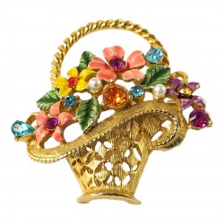 Vintage Weiss Gold Tone Floral Basket Brooch