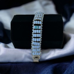 Vintage 1950s Blue Opaque Glass & Light Sapphire Rhinestone Link Bracelet