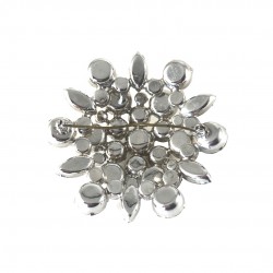 Vintage Weiss Style Large Floral Round Brooch, Clear Rhinestones & Rhodium Plated Brooch