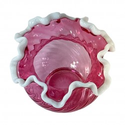 Vintage Fenton Cranberry Swirl Glass Snow Crest Small Vase 1950s