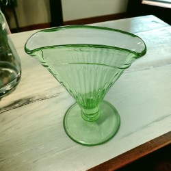 Vintage Depression Vaseline Uranium Glass Ribbed Fan Vase 1930's