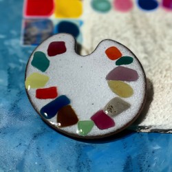 Vintage Colorful Enamel Artist Palette Brooch 1960s