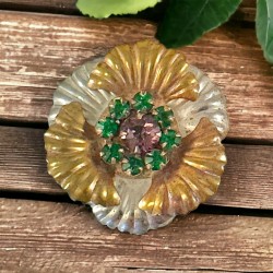 Vintage Amethyst and Emerald Rhinestones Floral Brooch - 1940s