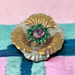 Vintage Amethyst and Emerald Rhinestones Floral Brooch - 1940s