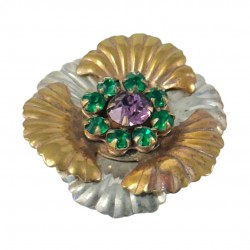 Vintage Amethyst and Emerald Rhinestones Floral Brooch - 1940s