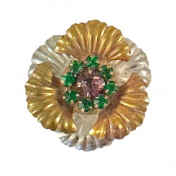 Vintage Amethyst and Emerald Rhinestones Floral Brooch - 1940s