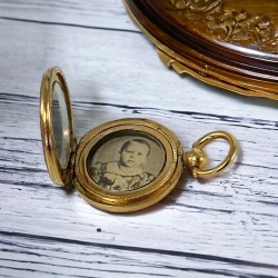 Antique Gold-Filled Mourning Locket Pendant with Sepia Picture of a Little Boy