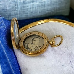 Antique Gold-Filled Mourning Locket Pendant with Sepia Picture of a Little Boy