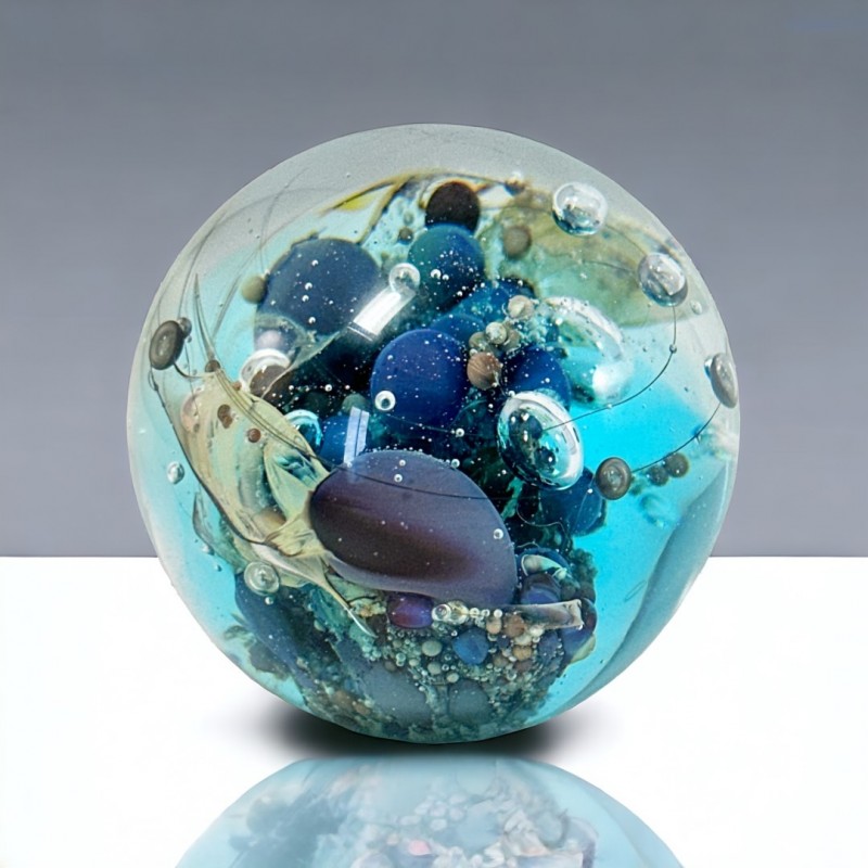 Vintage 1989 Donna Fein 'Ocean Bubbles' Art Glass Paperweight