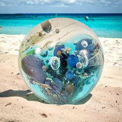 Vintage 1989 Donna Fein 'Ocean Bubbles' Art Glass Paperweight