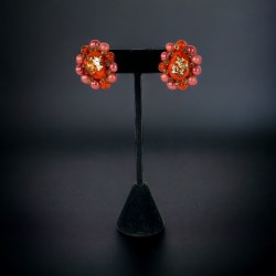 Vintage Japan Orange Foiled Glass Cluster Clip-On Earrings 1950s