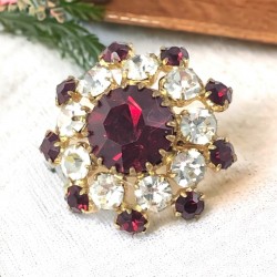 Vintage French Elegance Red and Clear Rhinestones Gold Tone Brooch