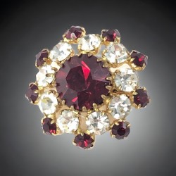 Vintage French Elegance Red and Clear Rhinestones Gold Tone Brooch