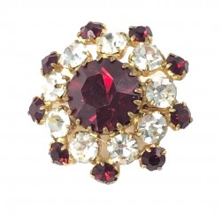 Vintage French Elegance Red and Clear Rhinestones Gold Tone Brooch