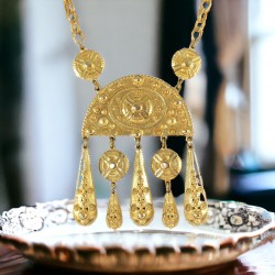 Vintage Kenneth Jay Lane Etruscan Revival Gold Plated Statement Pendant Necklace