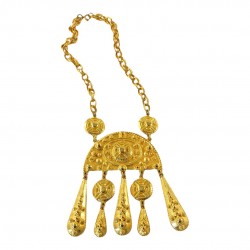 Vintage Kenneth Jay Lane Etruscan Revival Gold Plated Statement Pendant Necklace