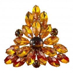 Vintage Topaz & Brown Marquise Rhinestones Floral Triangle Brooch