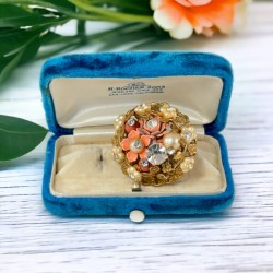 1950s Vintage Orange Floral Filigree Brooch - De Mario Style Inspired