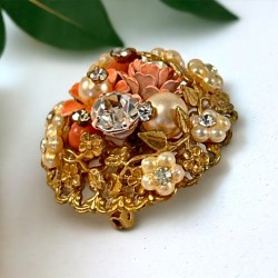 1950s Vintage Orange Floral Filigree Brooch - De Mario Style Inspired