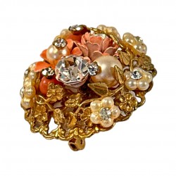 1950s Vintage Orange Floral Filigree Brooch - De Mario Style Inspired