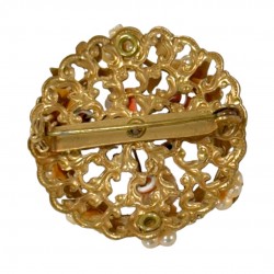 1950s Vintage Orange Floral Filigree Brooch - De Mario Style Inspired