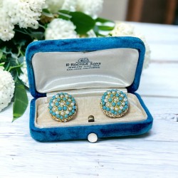 Vintage Turquoise Glass & Faux Pearl Domed Clip-on Earrings - Elegant 1960s Fashion Statement
