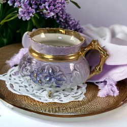 Vintage Purple Hand-Painted Floral Tea Cup/Demitasse | 1960s Gold Accents | Gift for Tea Lover