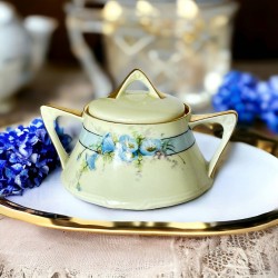 Antique Zeh Scherzer & Co Bavaria Art Nouveau Blue Bindweed Flowers Porcelain Sugar and Creamer Set
