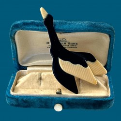 Vintage Lea Stein Flying Goose Brooch | Black & Cream Cellulose Acetate | 1960s Retro Chic | Jewelry Lover Gift