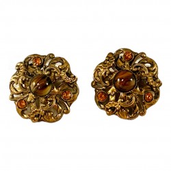 Vintage Brown Porphyry Glass and Rhinestone Clip-On Earrings, 1950s Glamour! Jewelry Lover Gift