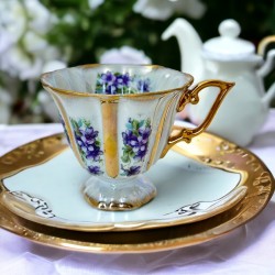 Vintage Royal Sealy Lusterware Tea Cup & Saucer Set with Periwinkle Flowers | Tea Lover Gift