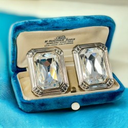 Vintage SAL© Clear Emerald Shape Crystal Statement Earrings