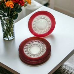 Vintage Tiffin Franciscan Kings Crown Ruby Thumbprint Glass Dessert Plates Set of 4