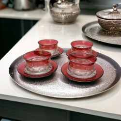 Vintage Tiffin Franciscan Kings Crown Ruby Thumbprint Dessert Bowl and Plate Set of 2