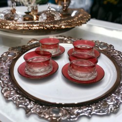 Vintage Tiffin Franciscan Kings Crown Ruby Thumbprint Dessert Bowl and Plate Set of 2