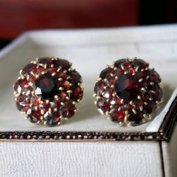 Antique Victorian Bohemian Rose Cut Garnet Cluster Earrings