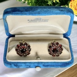 Antique Victorian Bohemian Rose Cut Garnet Cluster Earrings