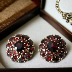 Antique Victorian Bohemian Rose Cut Garnet Cluster Earrings