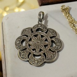 Vintage Open Work Silver Plated Floral Pendant