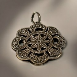 Vintage Open Work Silver Plated Floral Pendant