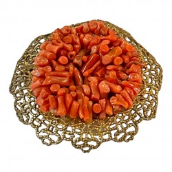 Elegant Vintage Czech Brass Filigree & Coral Branch Brooch