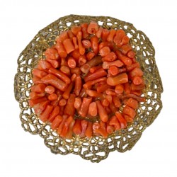 Elegant Vintage Czech Brass Filigree & Coral Branch Brooch